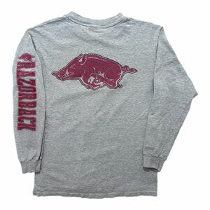 Vintage Arkansas Razorbacks Shirt Mens Medium Gray Basketball Hanes Long Sleeve